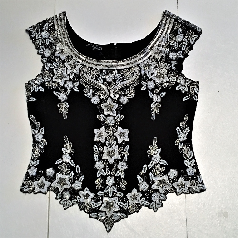 JK ARA NY Festive Evening Top Sequin Embellished
